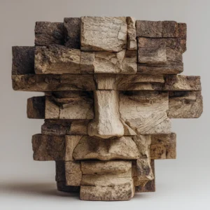 Ancestral Block: The Weathered Visage｜ Wood Sculpture