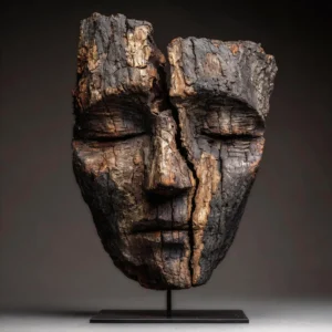 Ancestral Split Wooden Mask Sculpture Wood Sculpture