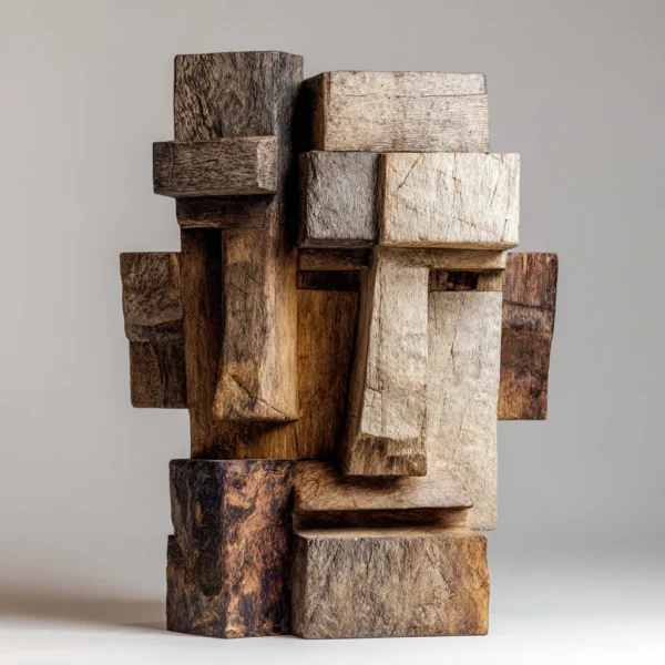 Dual Cubist Totem: The Weathered Block Duo| Wood Sculpture