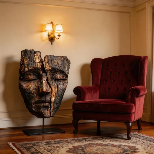 Ancestral Split Wooden Mask Sculpture Wood Sculpture