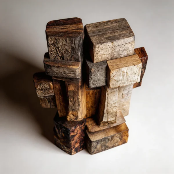 Dual Cubist Totem: The Weathered Block Duo| Wood Sculpture