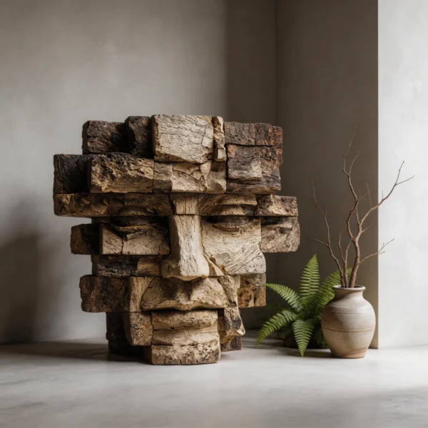 Ancestral Block: The Weathered Visage| Wood Sculpture