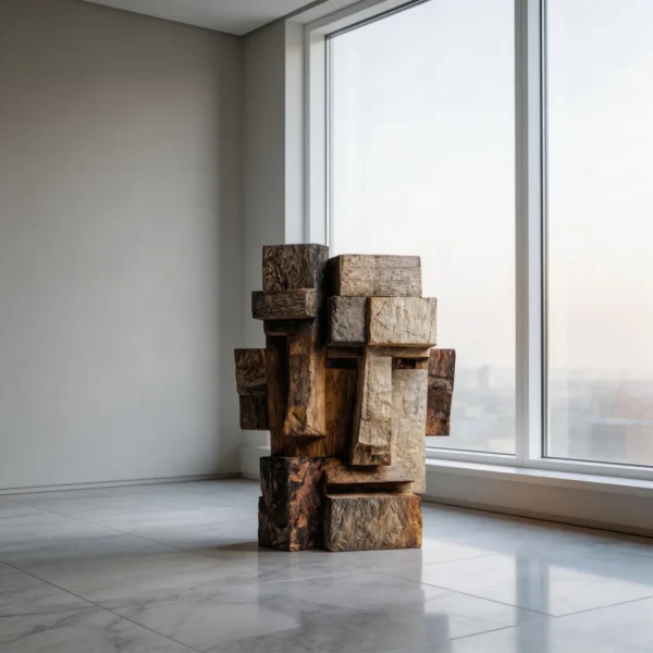 Dual Cubist Totem: The Weathered Block Duo| Wood Sculpture